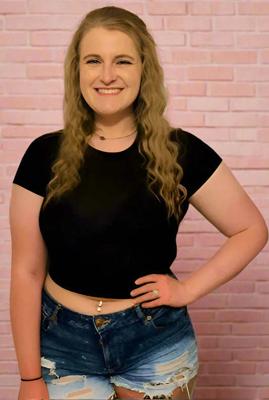 Fitted Short Sleeve Crew Neck Crop Top shirt L