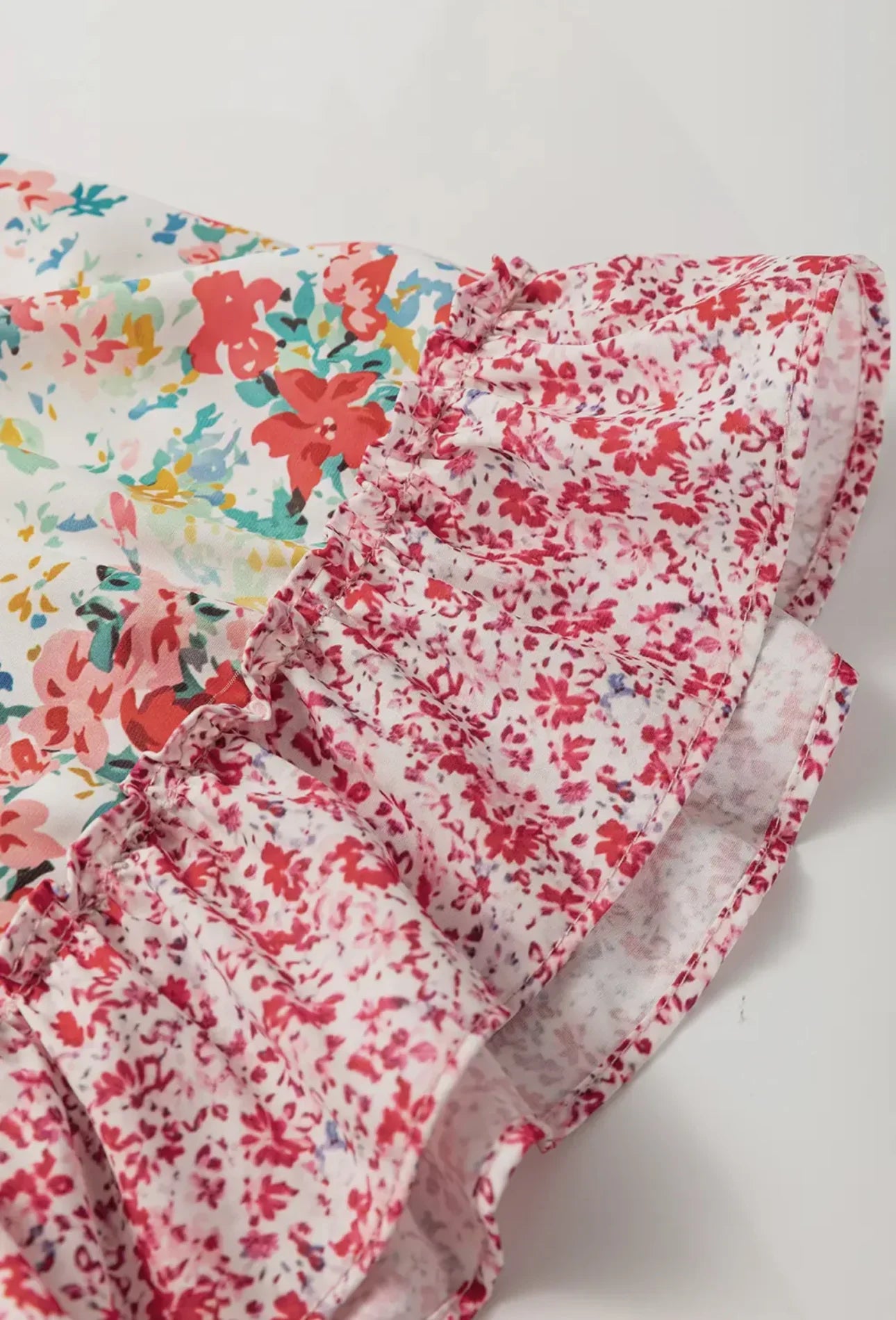 Plus Floral Patchwork Ruffled Short Sleeve Blouse
