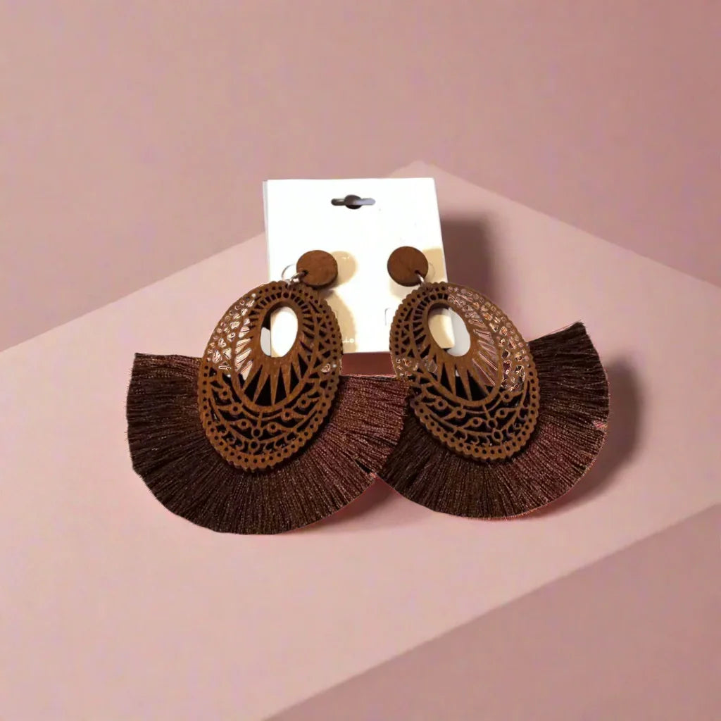 Dark Brown Tassel Earrings Earrings