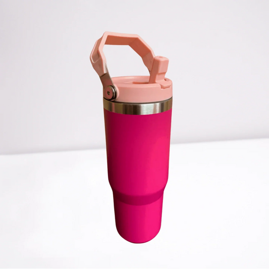 30OZ STAINLESS STEEL FLIP STRAW TUMBLER - HOT PINK tumbler