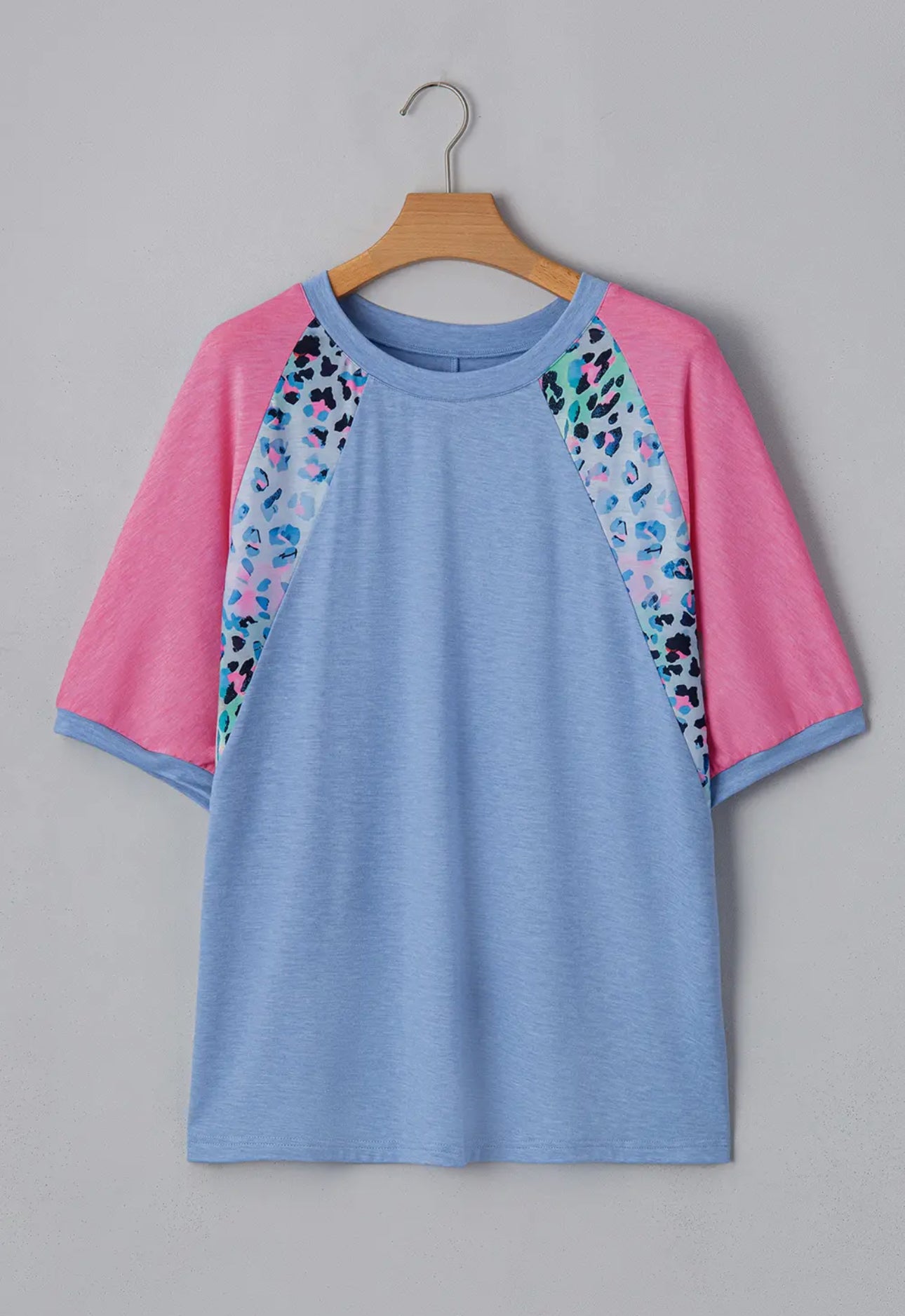 Leopard Print Patch Color-block Plus Size T-Shirt