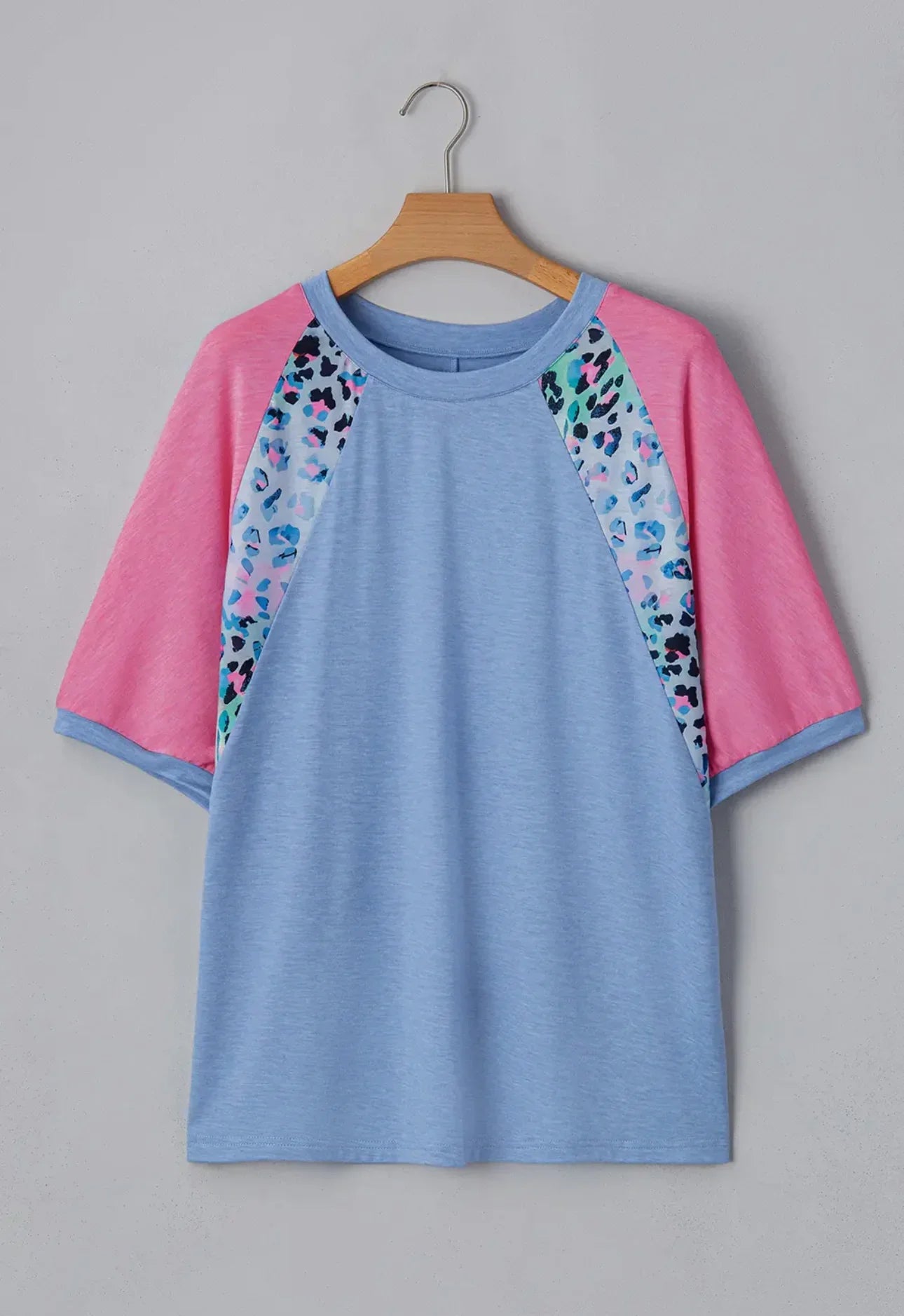 Leopard Print Patch Color-block Plus Size T-Shirt Shirt