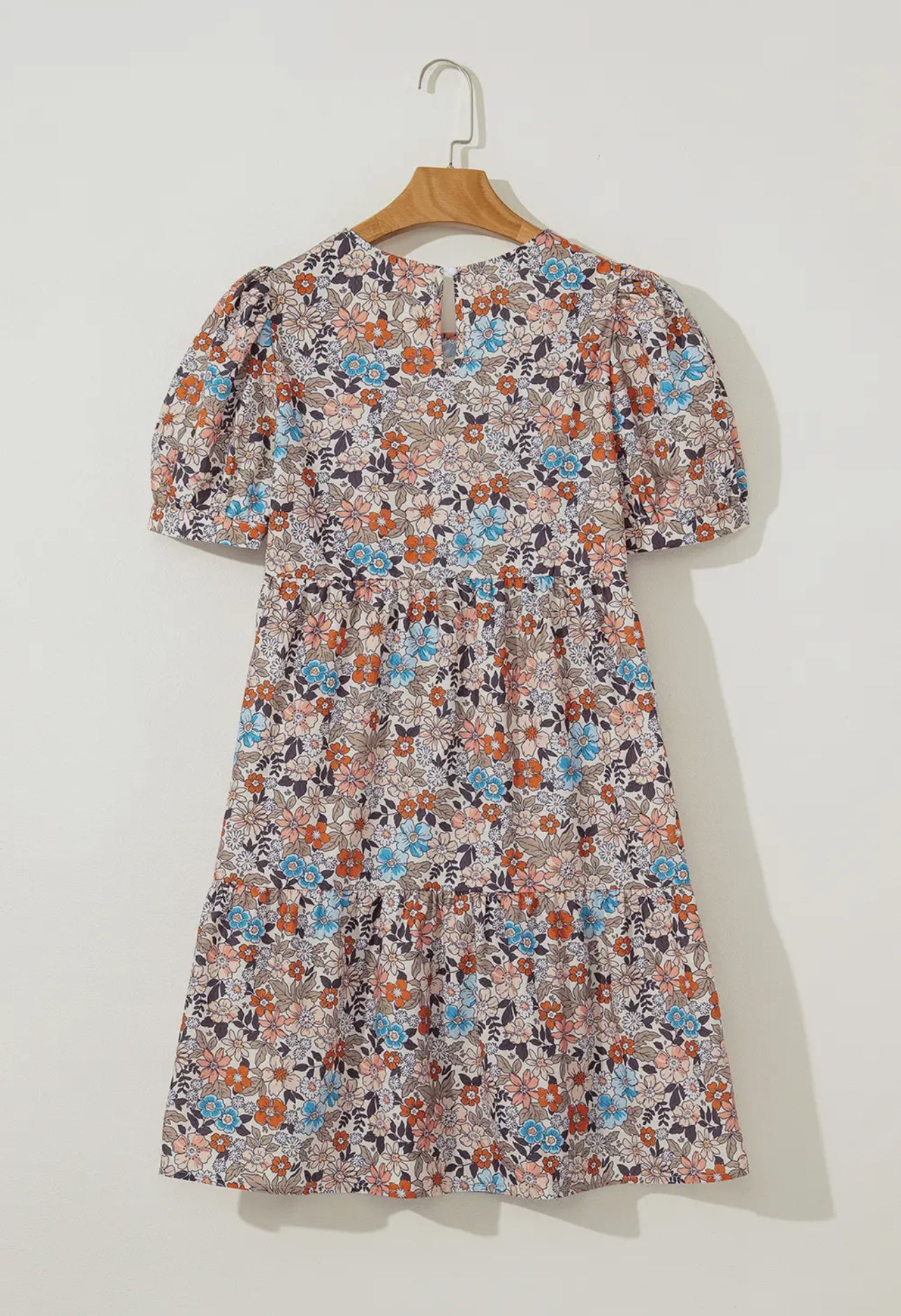 Vintage Floral Print Short Sleeve Mini Dress