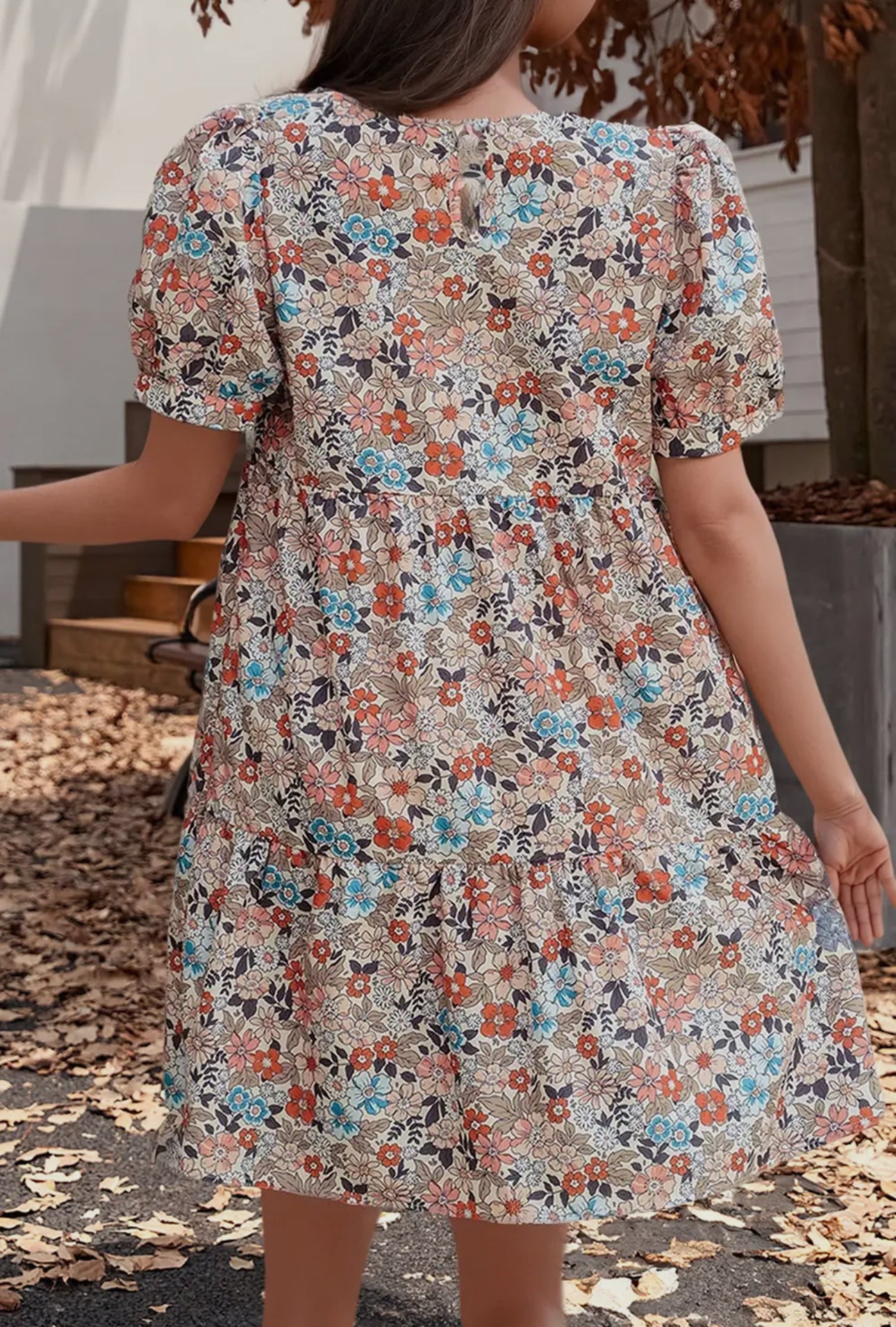 Vintage Floral Print Short Sleeve Mini Dress