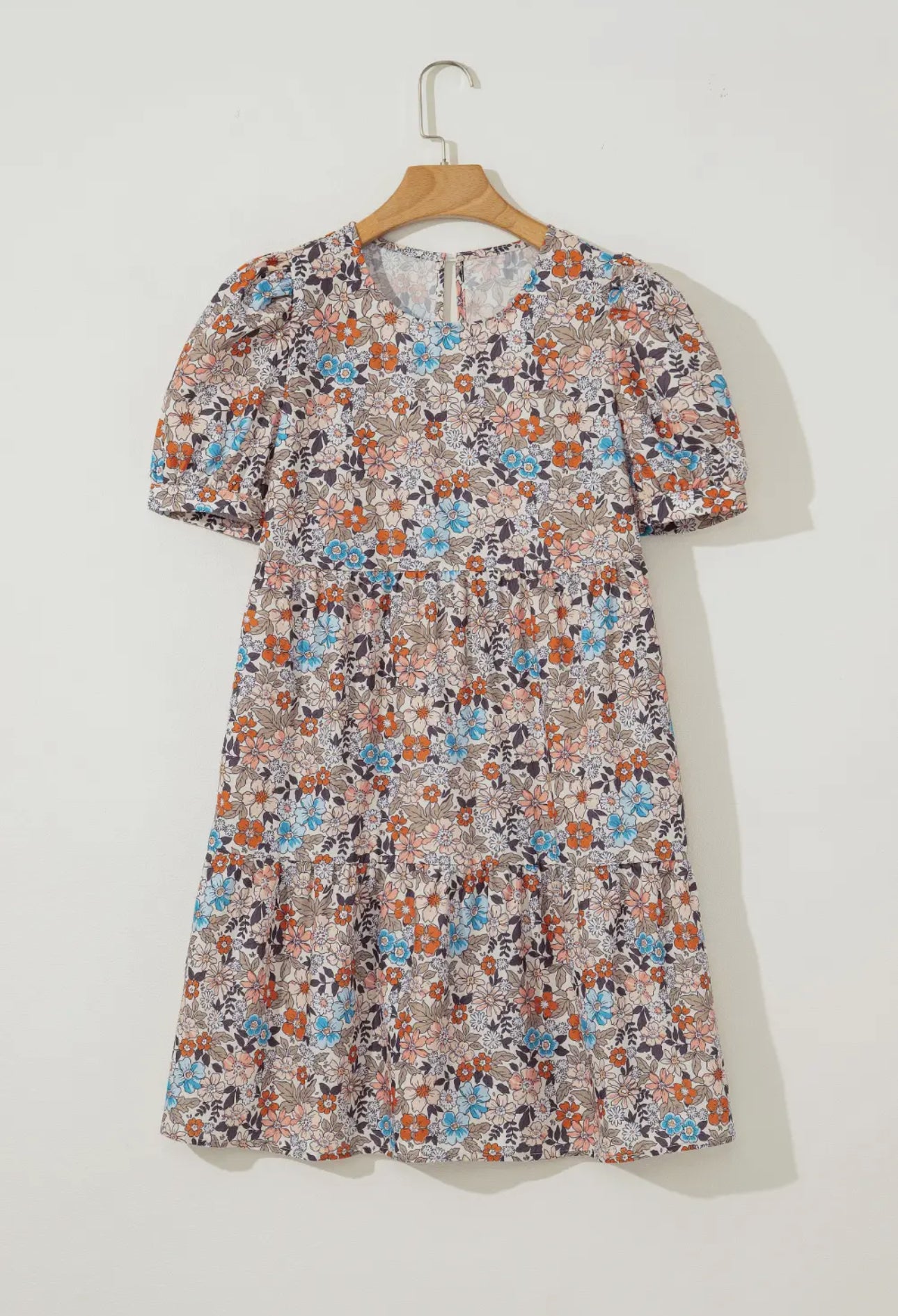 Vintage Floral Print Short Sleeve Mini Dress