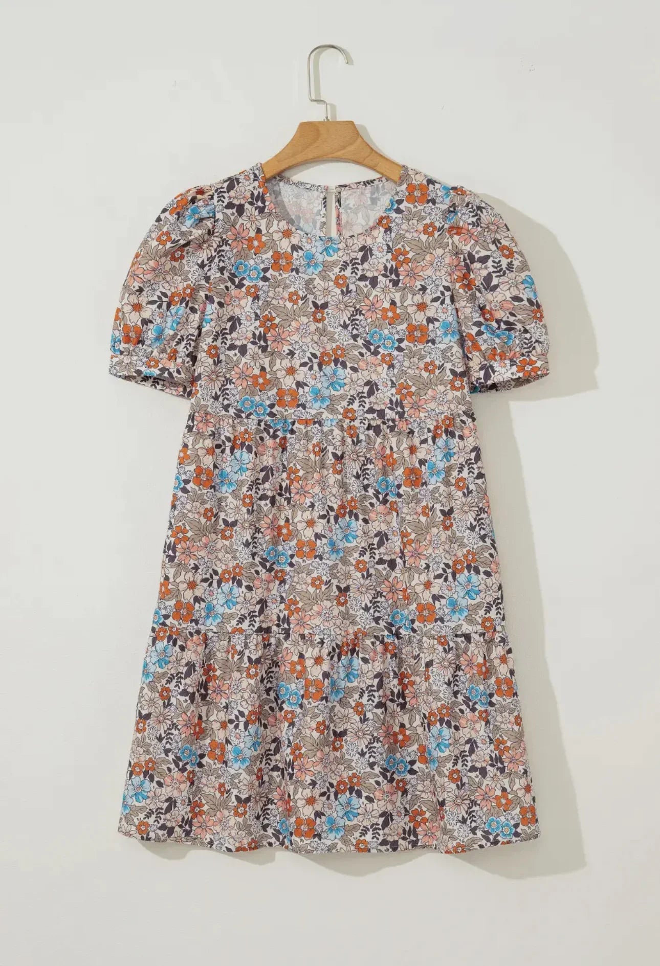 Vintage Floral Print Short Sleeve Mini Dress Dress