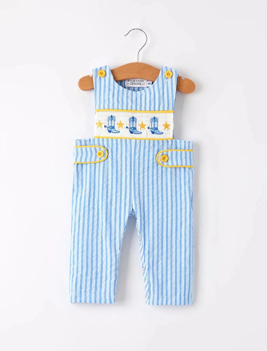 Autumn Blue Striped Embroidered Baby Boys Romper
