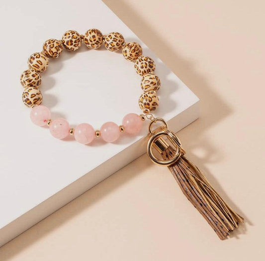 Animal Print Tassel Keychain Keychain Pink