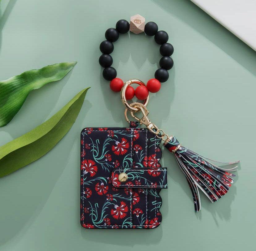 Silicone Beaded Wristlet Keychain Wallet wristlet keychain Carnation