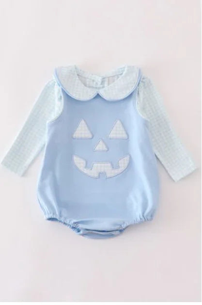 Blue Pumpkin Halloween Applique 2 Piece Bubble Set Clothing Set