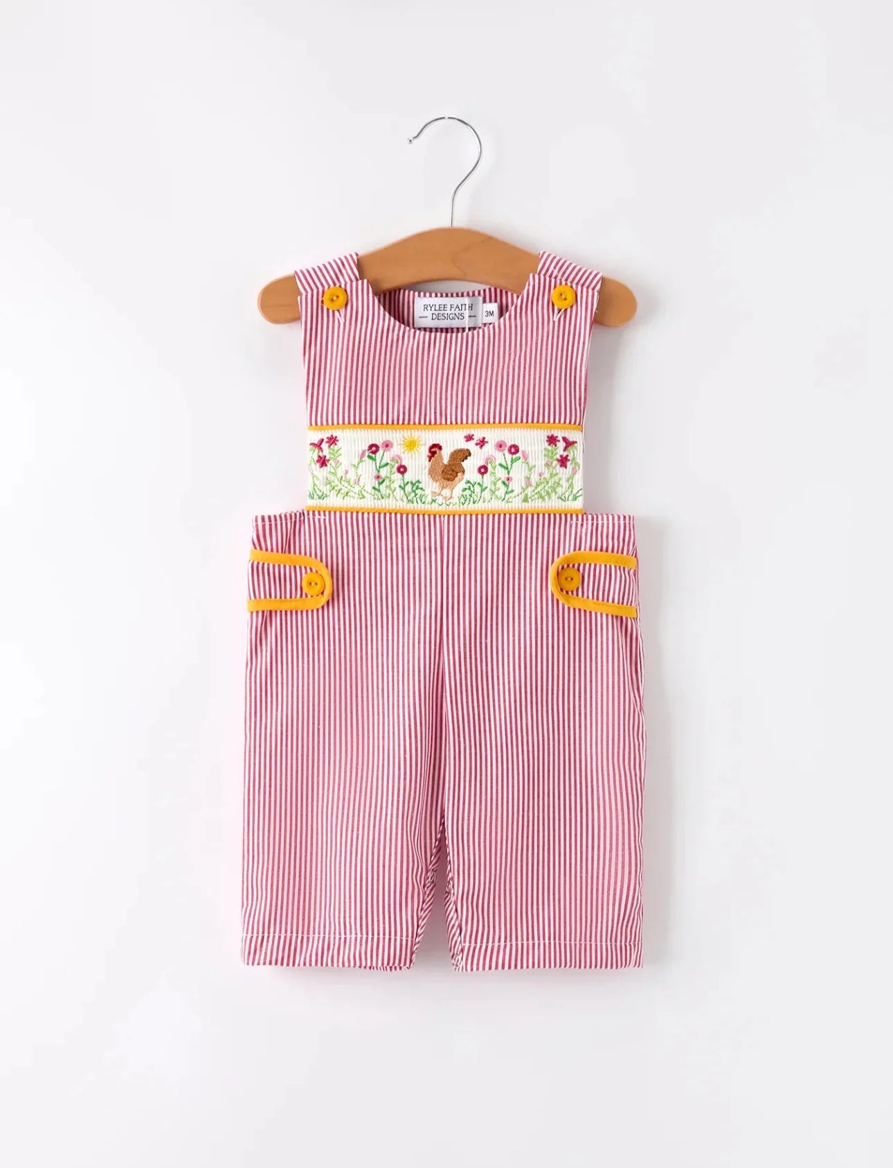Autumn Rooster Smock Embroidered Baby Boys Romper