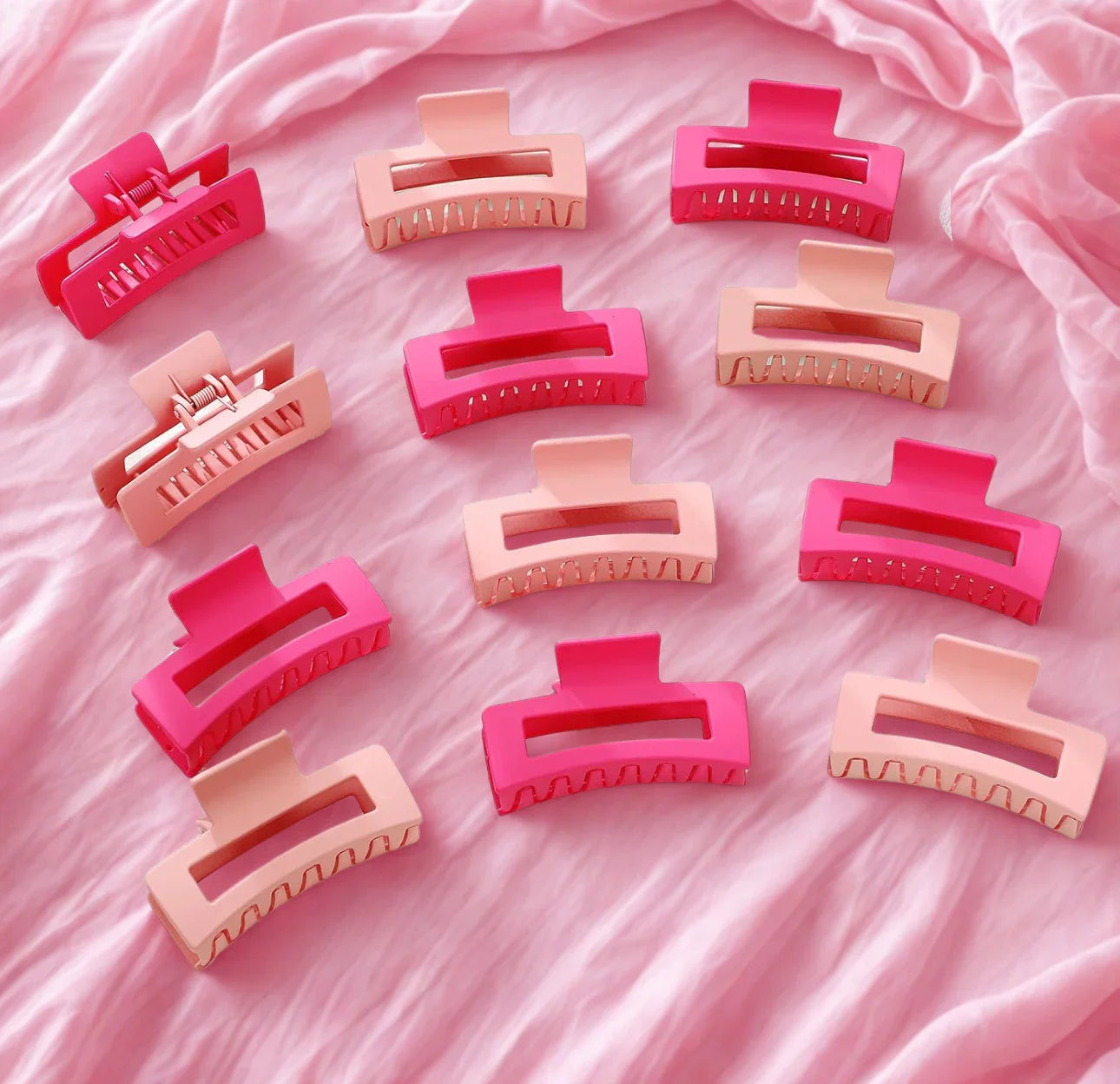 Large Square Jaw Hair Clip, Pretty Pink Colors, 3.5 inch Hair Bow
