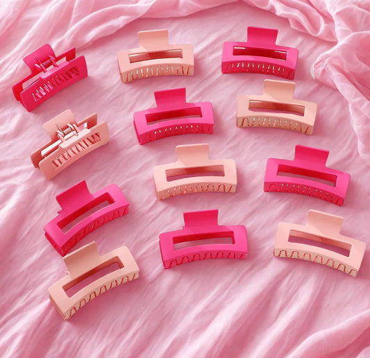 Large Square Jaw Hair Clip, Pretty Pink Colors, 3.5 inch Hair Bow