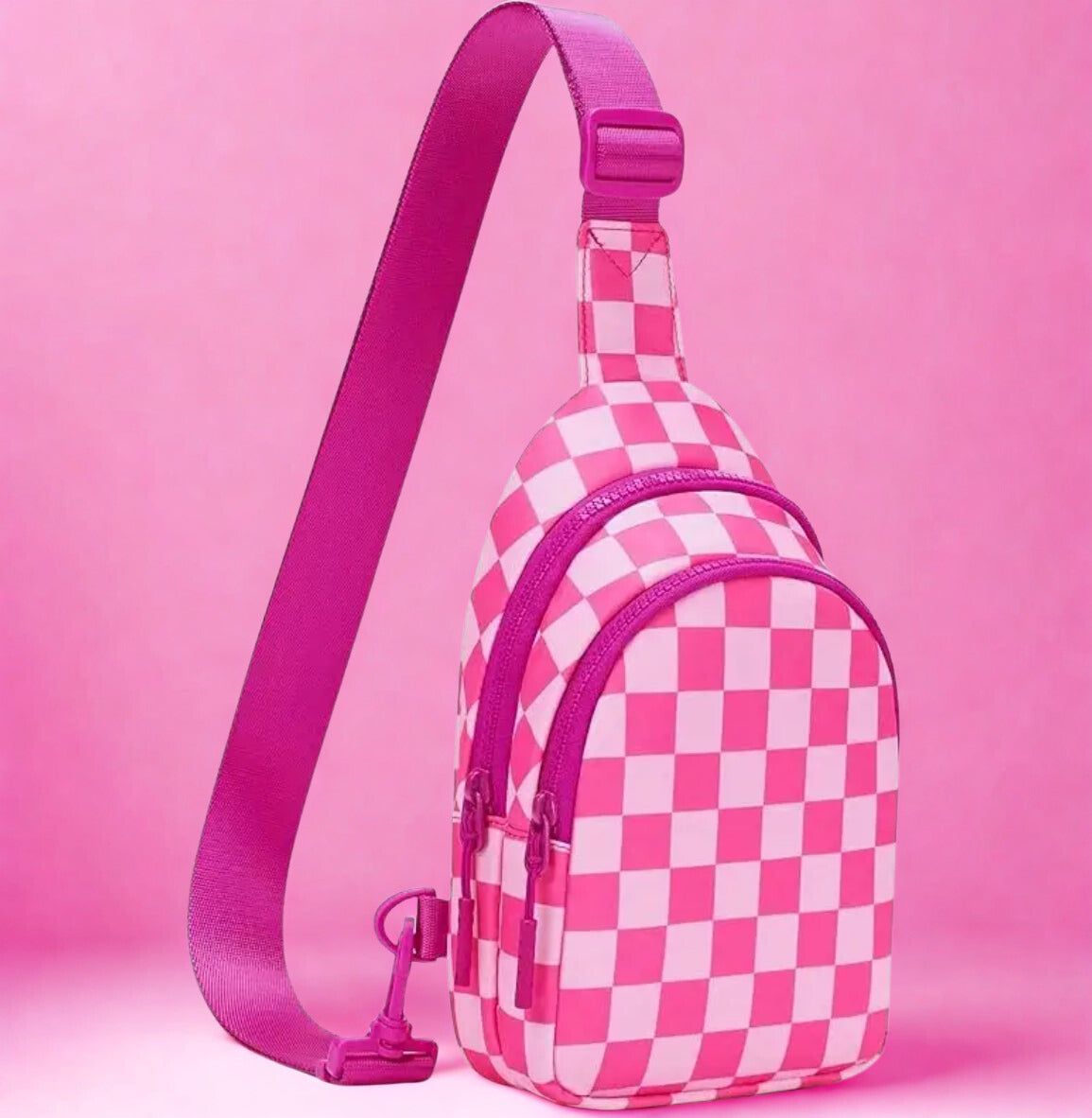 Pink Checkered Sling Cross Body Bag