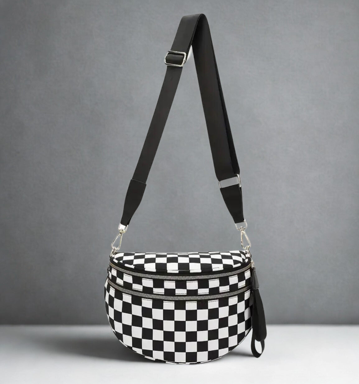 Large Black Checkered Cross Body Bag