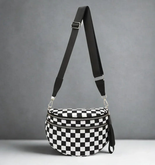 Large Black Checkered Cross Body Bag Bags/Totes