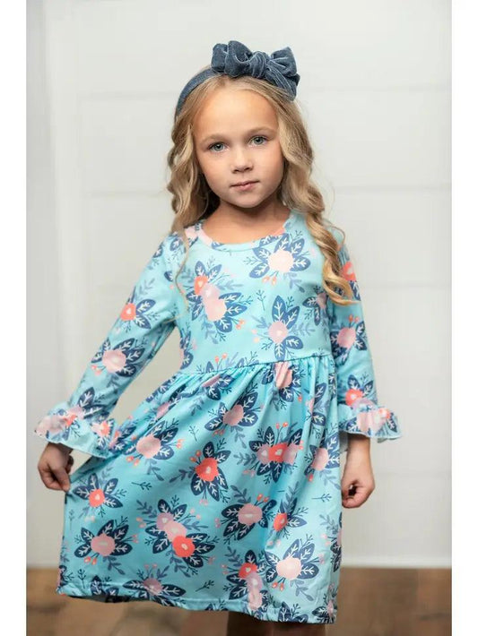 Kids Claire Pink & Teal Floral Twirl Dress Dress