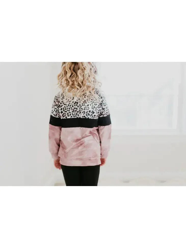 Kids Pink Black Leopard Print Long Sleeve Hoodie Shirt hoodie