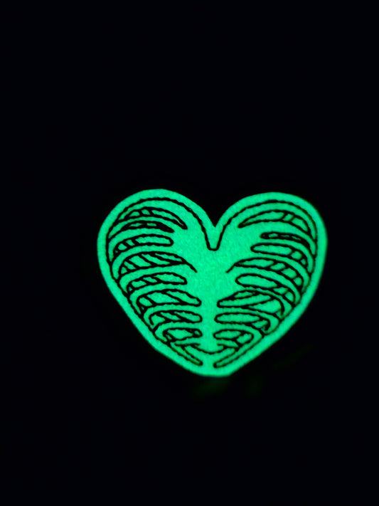 Glow in the Dark Skelly Heart Ribs Badge Pal badge reel