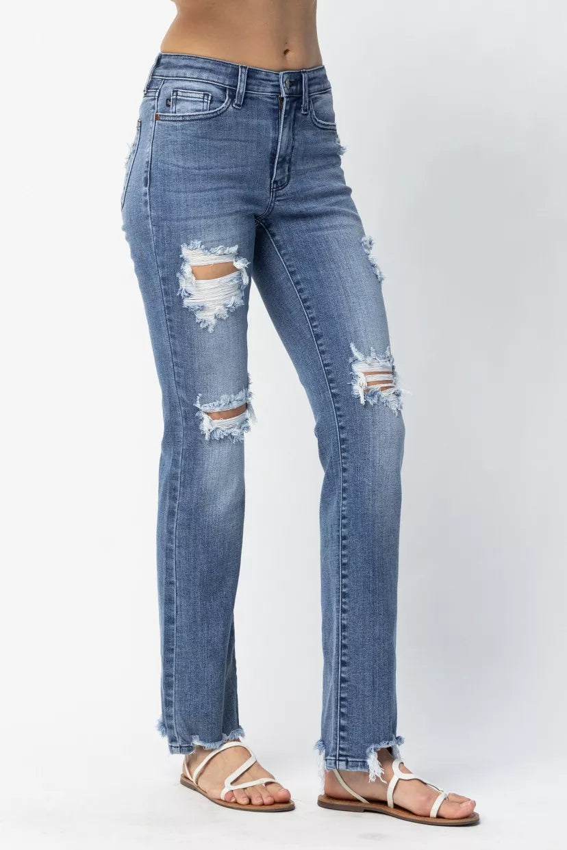 Judy Blue Full Size Mid Rise Destroy Straight Jeans Plus Size Judy Blue