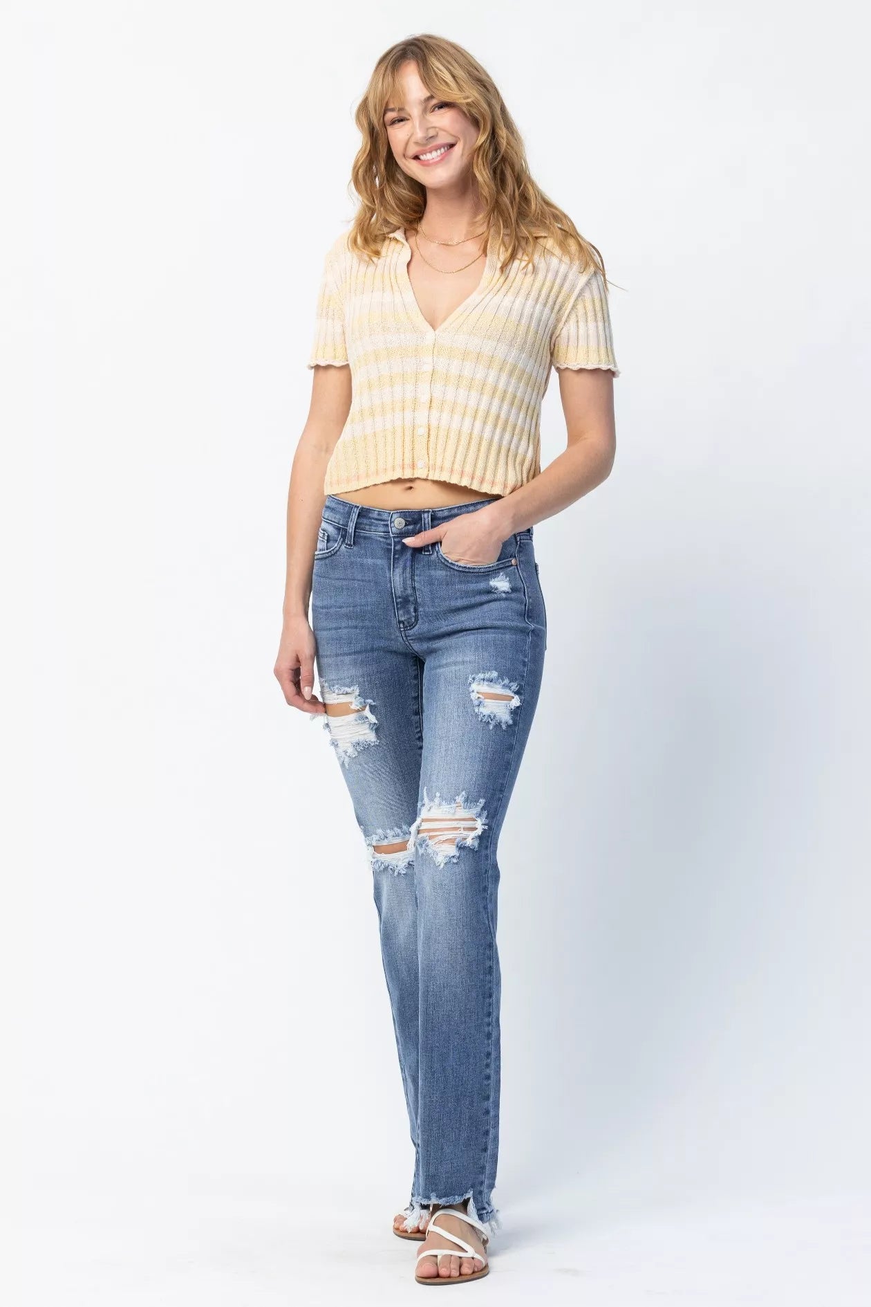 Judy Blue Full Size Mid Rise Destroy Straight Jeans Plus Size Judy Blue