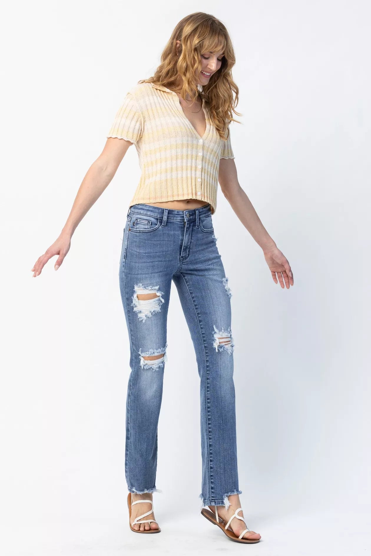 Judy Blue Full Size Mid Rise Destroy Straight Jeans Plus Size Judy Blue
