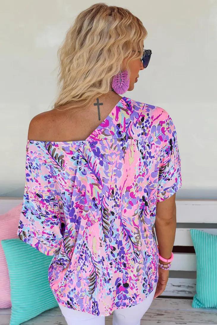 Pink Loose Painted Floral Tee for Women shirt