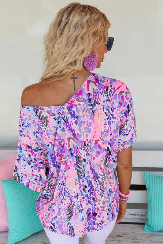 Pink Loose Painted Floral Tee for Women shirt