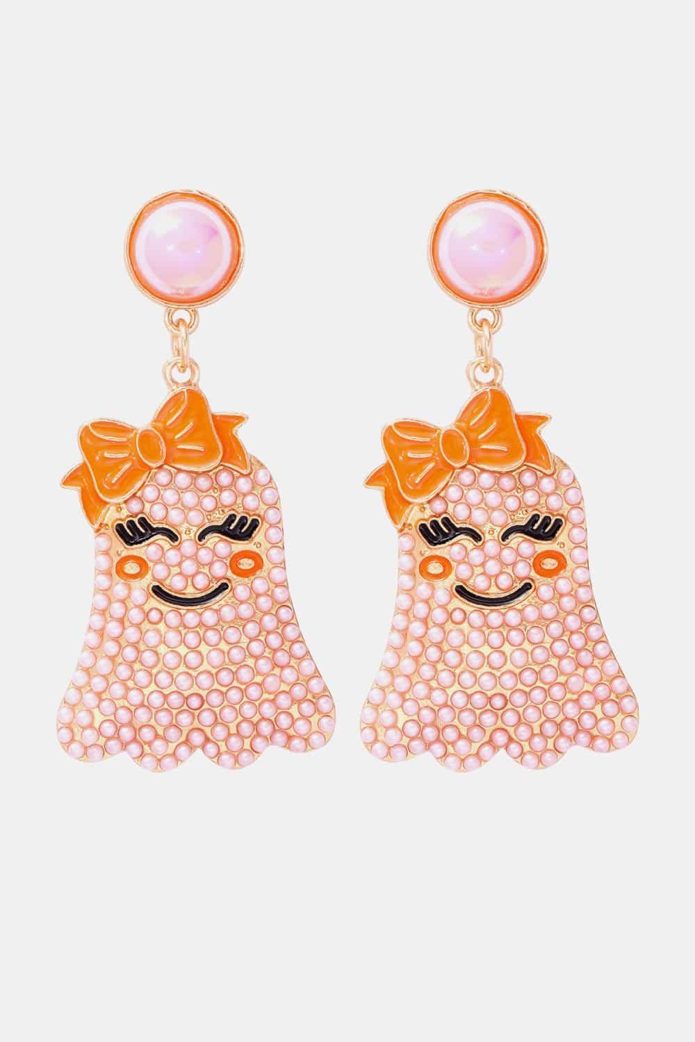 Smiling Ghost Shape Synthetic Pearl Earrings Earrings Blush Pink One Size