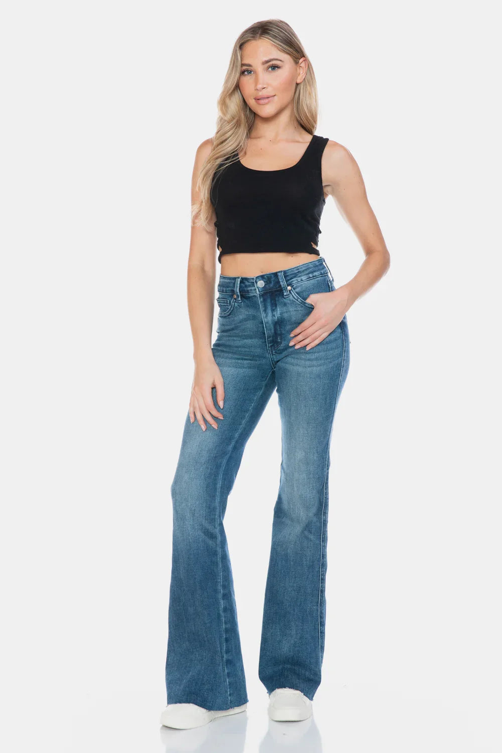 Judy Blue Full Size Tummy Control Cut Hem Flare Jeans Judy Blue