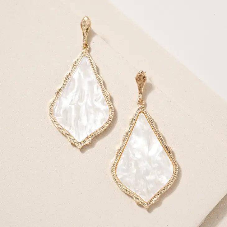 Rhombus Shaped Marbled Acetate Earrings Earrings White