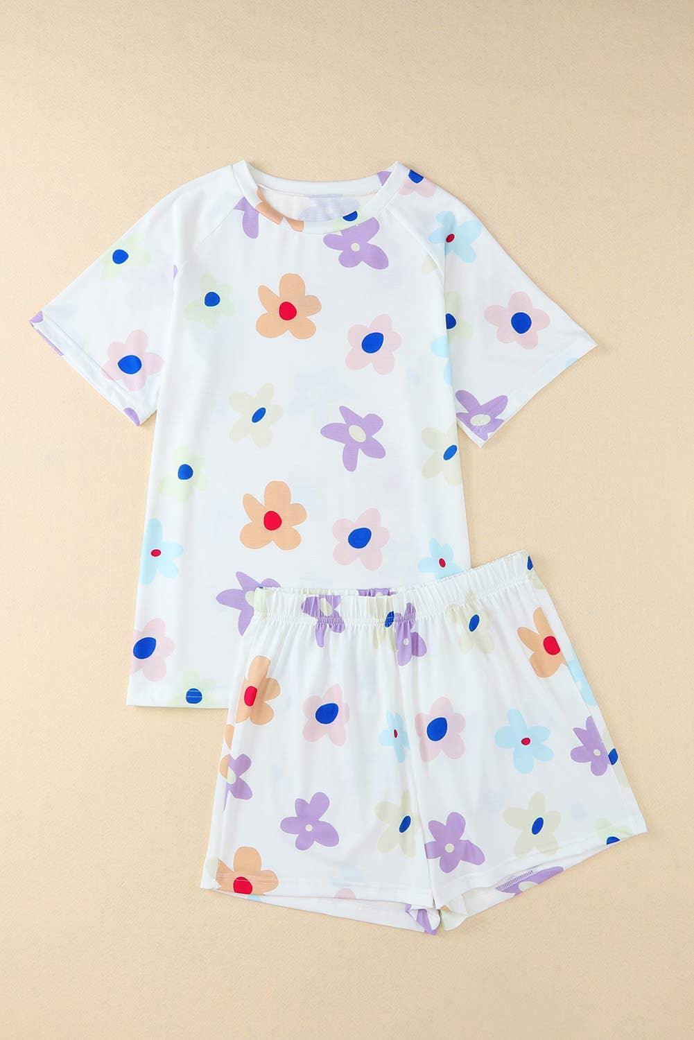 Flower Short Sleeve Top and Shorts Two Piece Set Clothing Set