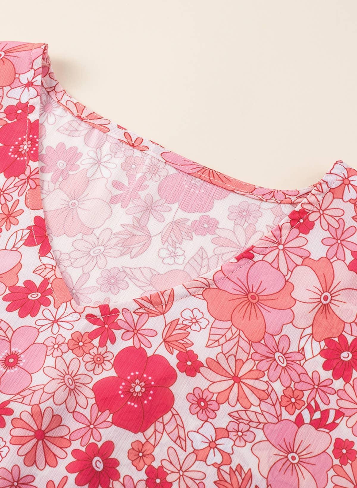 Boho Floral V Neck Kimono Style Blouse Shirt