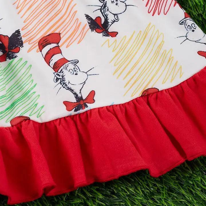Pencil Colored Printed Dress w/ Ruffle Trim dress
