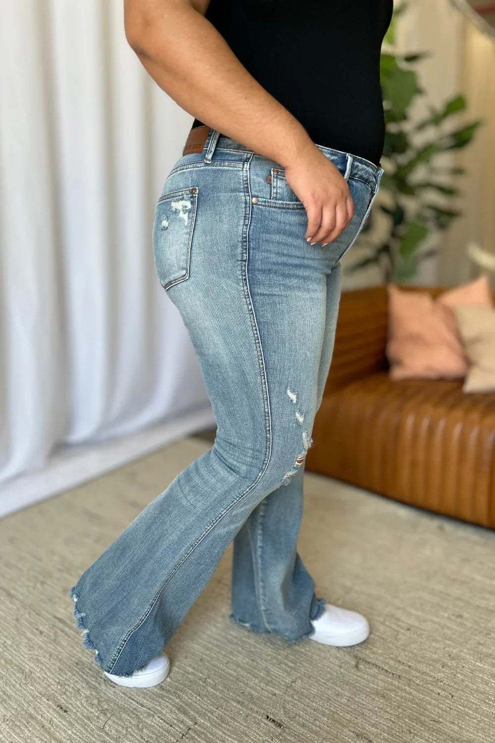 Judy Blue Full Size Medium Rise Tummy Control Destroy Flare Judy Blue