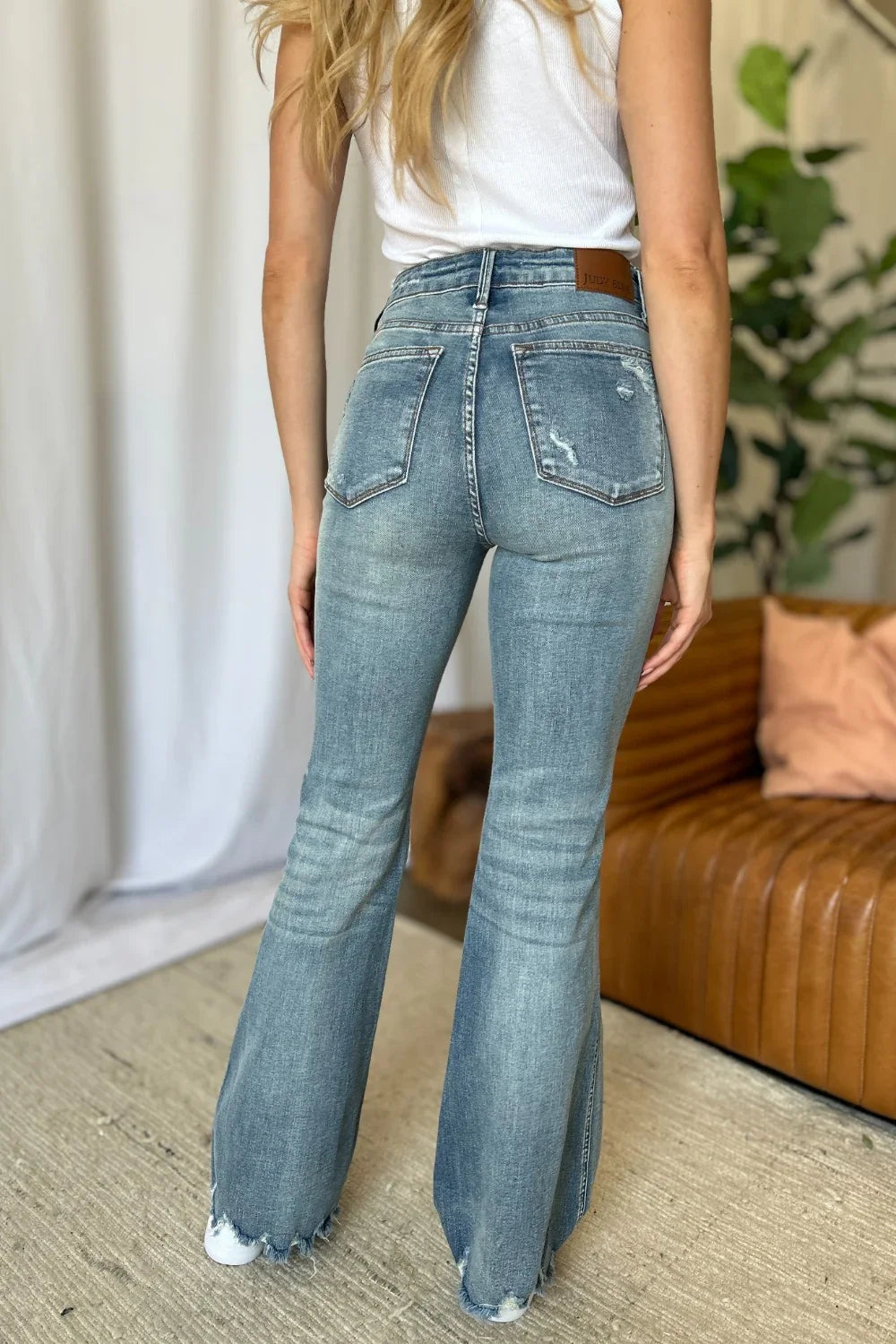 Judy Blue Full Size Medium Rise Tummy Control Destroy Flare Judy Blue