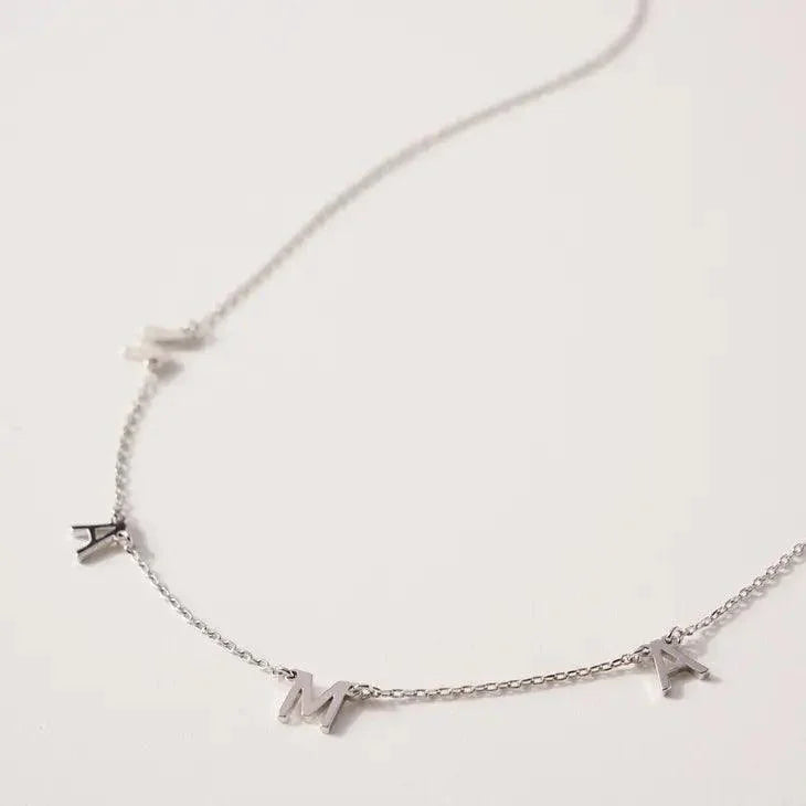 MAMA Letter Charm Short Necklace 18K White Gold Dipped