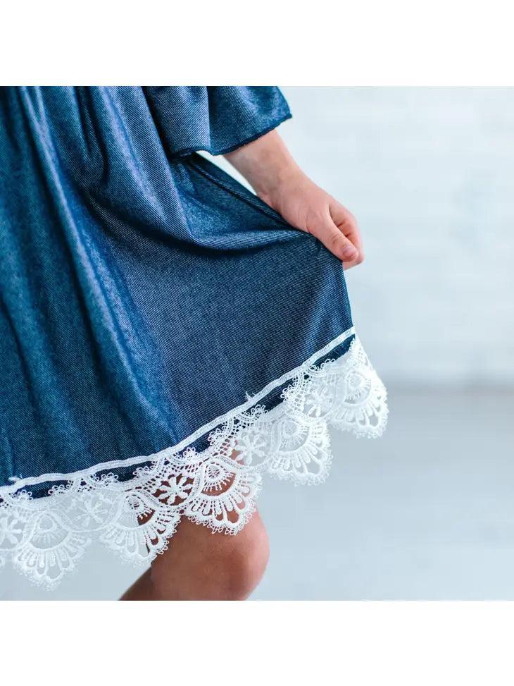 Kids Jean Dress with White Lace Dress