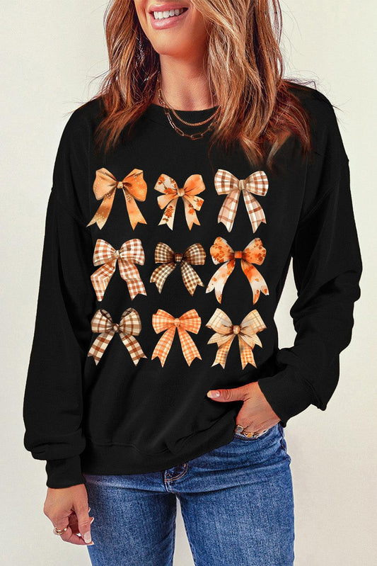 Bow Graphic Round Neck Long Sleeve Sweatshirt Sweatshirt