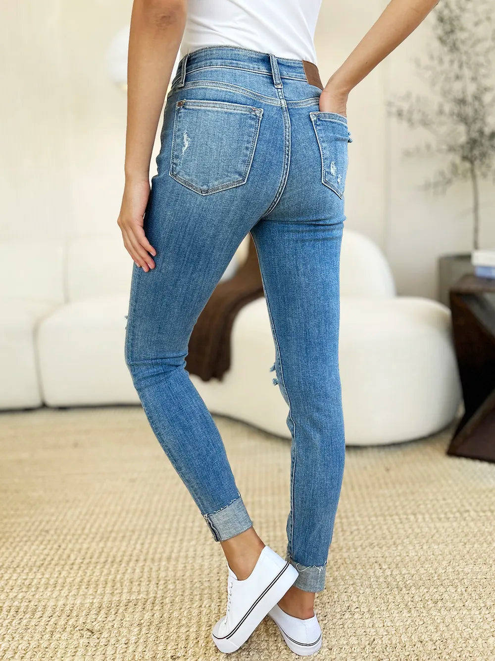 Judy Blue Full Size Mid Rise Destroy & Cuff Skinny Jeans Judy Blue