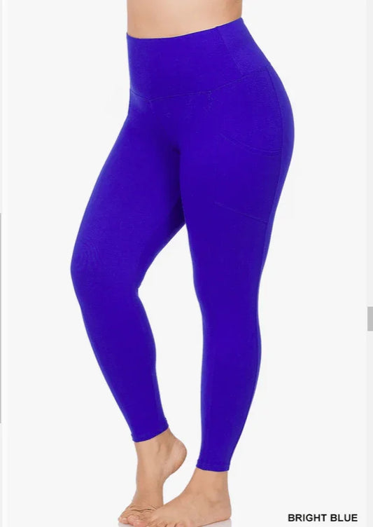 Plus Size Microfiber Full Length Leggings Leggings Bright Blue