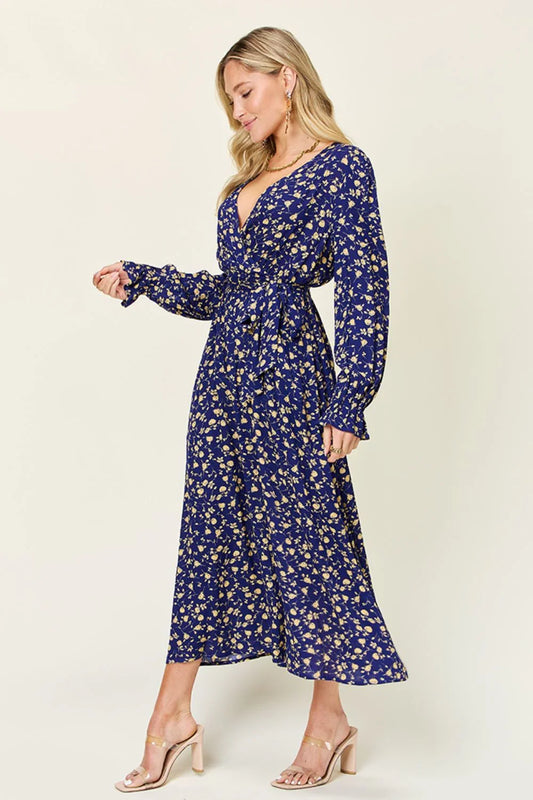 Double Take Full Size Tie Back Flounce Sleeve Dress Dress