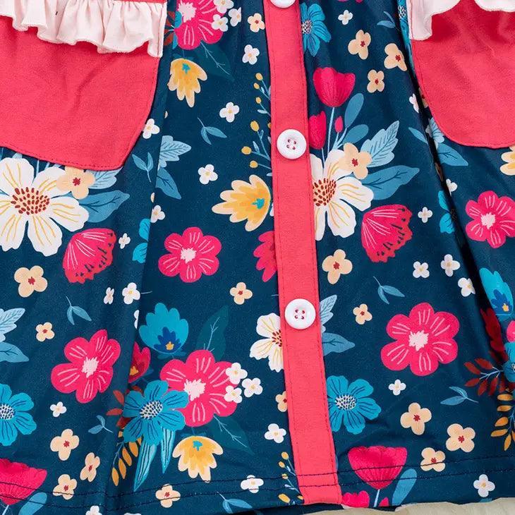Navy Blue Multi-Color Flower Print Dress