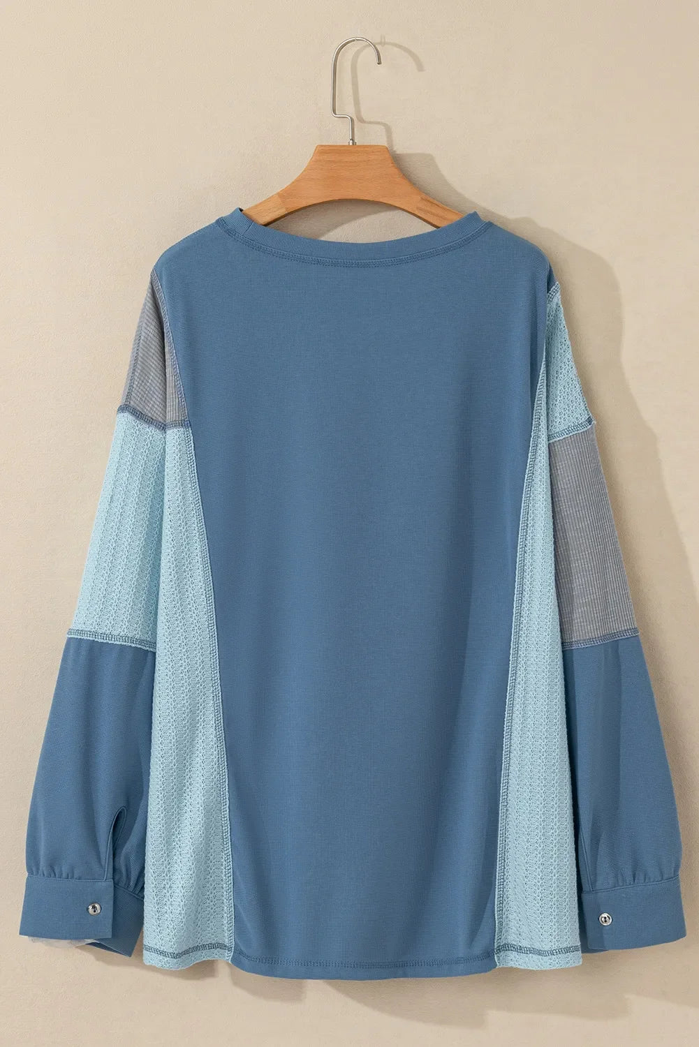 Patchwork Color Block Round Neck Long Sleeve Top Shirt