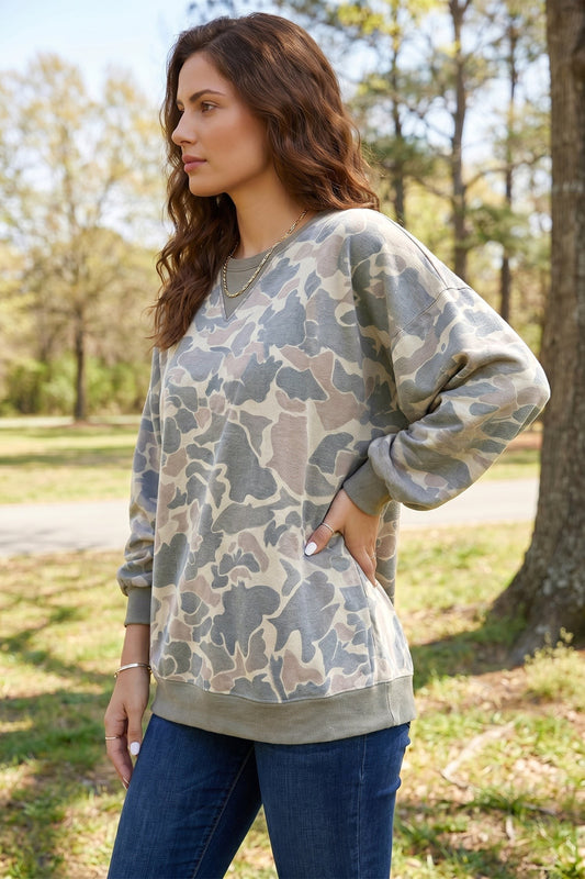 Backwoods Beauty Camo Ribbed Trim Sweatshirt Sweatshirt