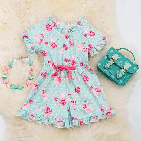 Pastel Blue Floral Printed Romper rompers