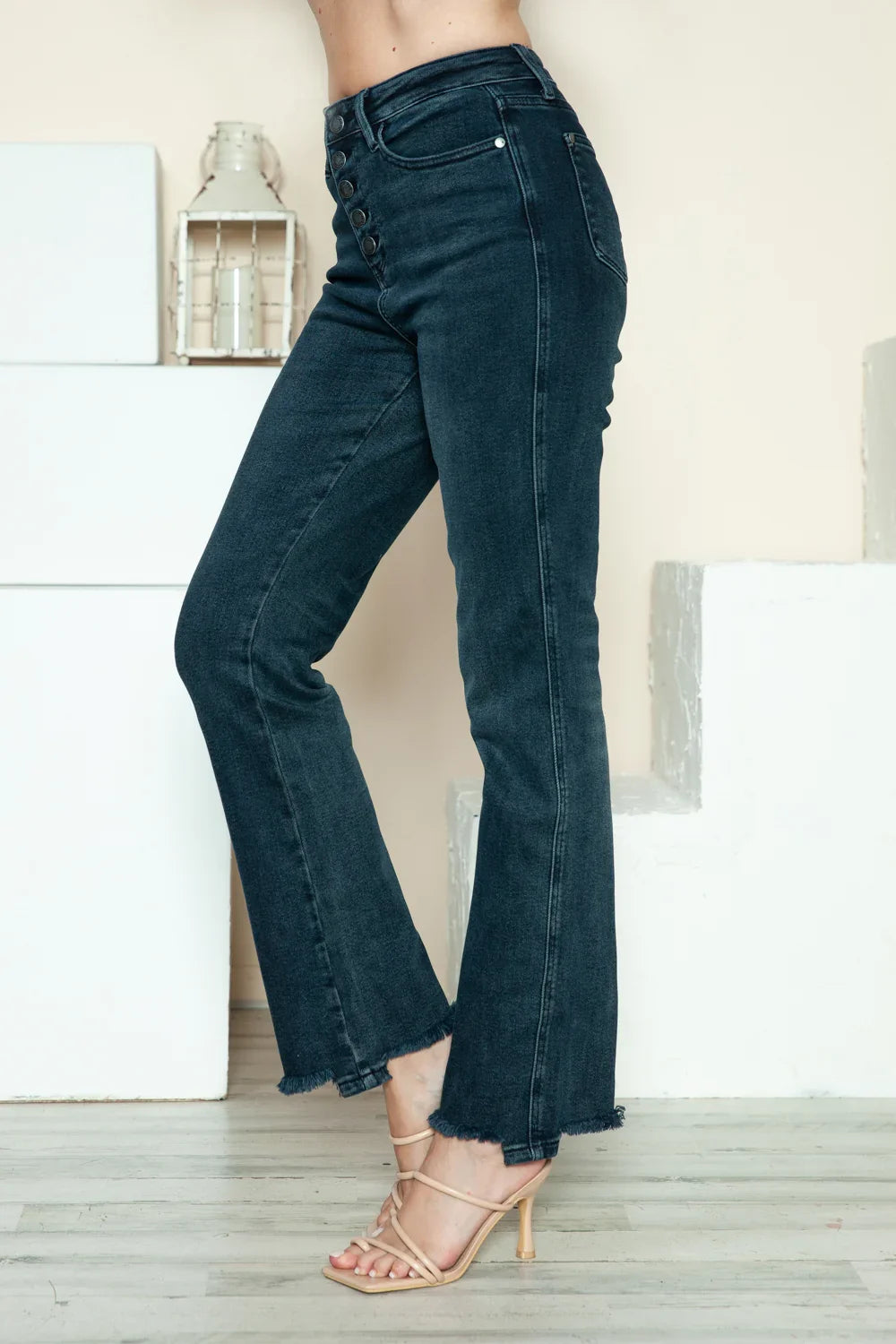 Judy Blue Full Size Button Fly Hem Destroy Straight Jeans Judy Blue