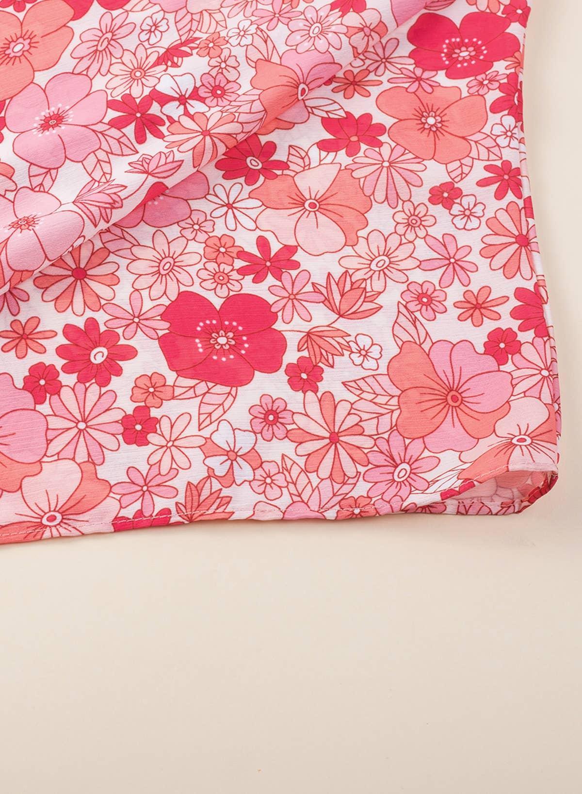 Boho Floral V Neck Kimono Style Blouse Shirt