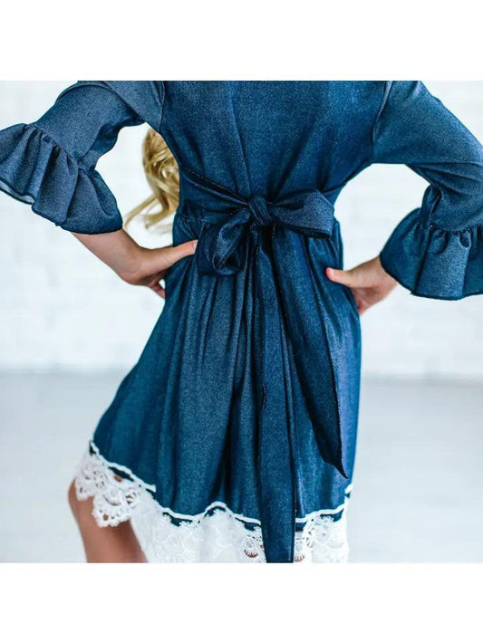 Kids Jean Dress with White Lace Dress
