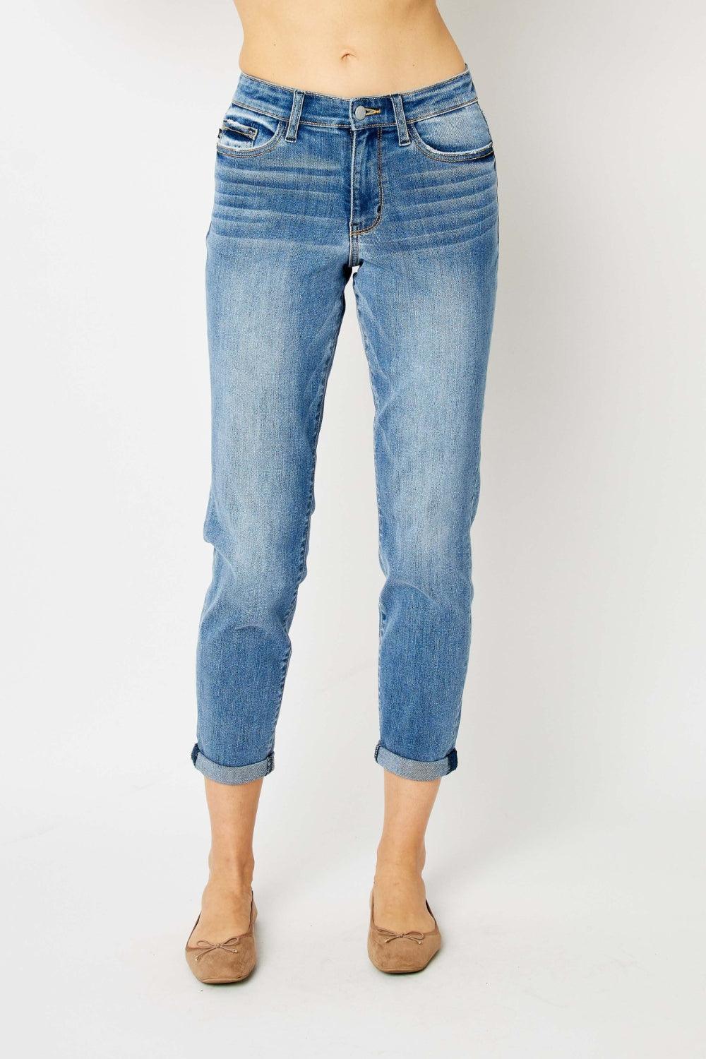 Judy Blue Full Size Cuffed Hem Slim Jeans Judy Blue Medium